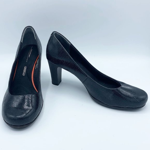 Rockport Shoes - ROCKPORT WALKABILITY ADIPRENE BLACK LEATHER SNAKESKIN PUMPS HEELS SZ 9